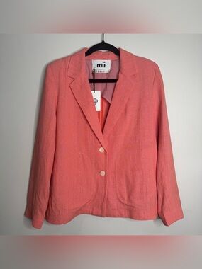 NWT Mii Collection 100% Cotton Rosa Peach Two Button Light Blazer Jacket Small